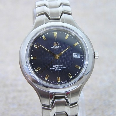 90s Vintage Citizen Attesa A160-H12867 Solar Titanium Eco Drive Watch Japan