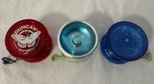 Lote de 3 Duncan Yoyos Metal Drifter, Mariposa Roja y Mariposa Azul, Buen Estado