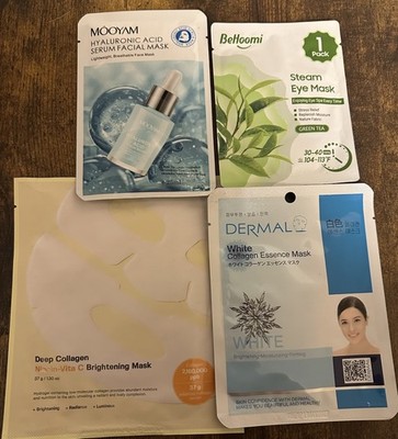 LOT of 4 - face & eye masks - hyaluric acid, collagen, green tea