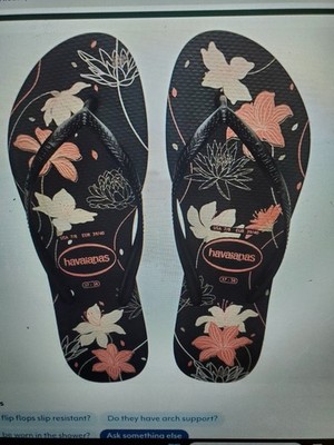 Havaianas Women's Slim Organic Flip Flop Black Floral US: size 9 NEW