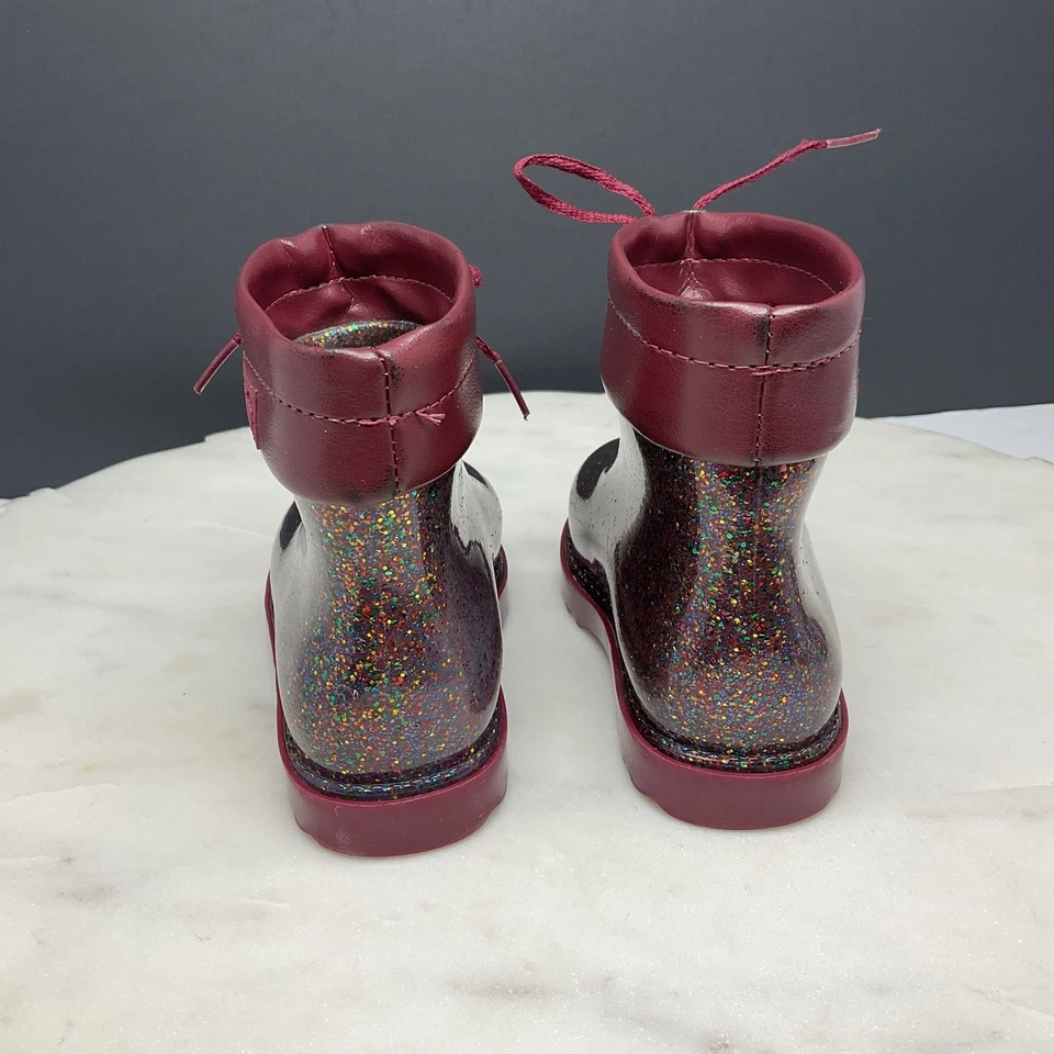 Mini Botas de Lluvia Melissa Niñas Talla 7 Niño Borgoña Brillo Botines Foto 3 de 4