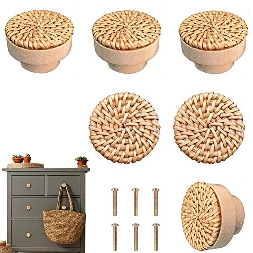Boho Rattan Dresser Knobs for Girls Kitchen Cabinet knobs and Natural Colours - Picture 2 of 7