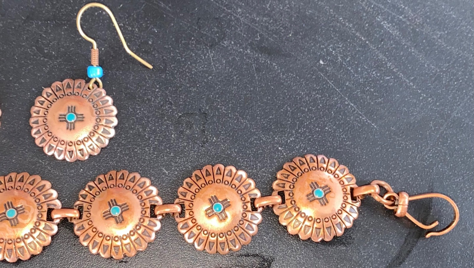 Vintage Southwestern Copper & Turquoise Concho Br… - image 3