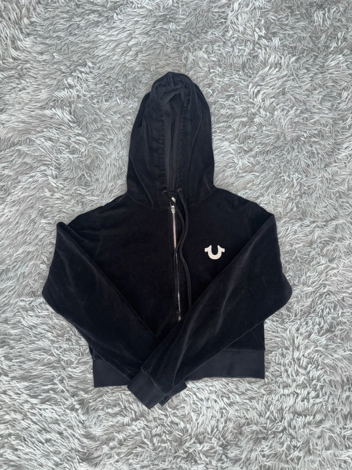 Chaqueta de Colección Y2K True Religion Mujer Negra Estrás Terciopelo Cremallera Talla XL  Foto 2 de 4