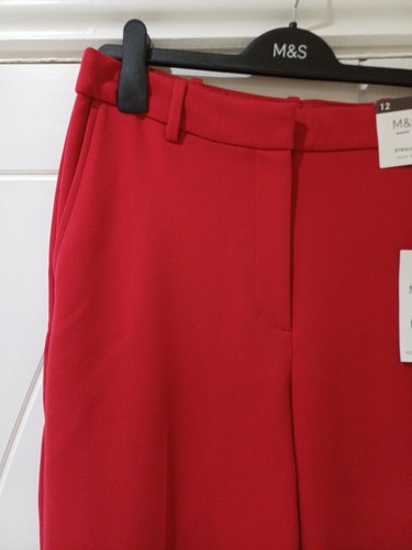 M&S COLLECTION Tailored Straight Leg Trousers Size 12 LONG RED - Picture 5 of 8