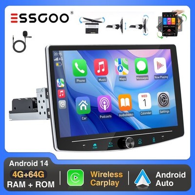 1 DIN Carplay Autoradio 10,1 Zoll Android 14 4+64G GPS RDS drehbarer Bildschirm