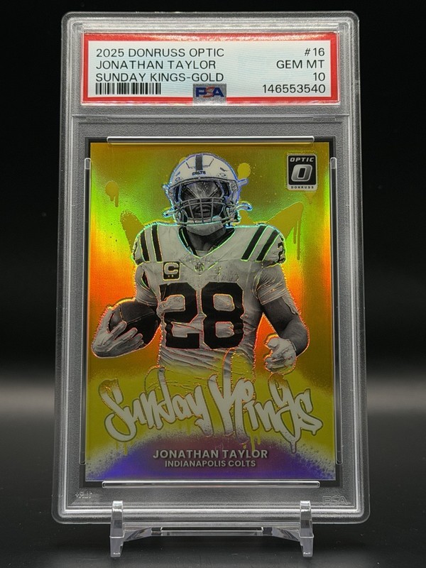 2025 Panini Donruss Optic Sunday Kings Jonathan Taylor Gold #1/10 PSA 10