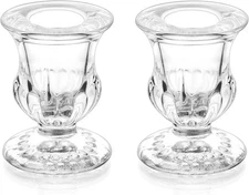 Romadedi Glass Taper Candle Holders - Clear Small Candlestick Holder Bulk, Thick