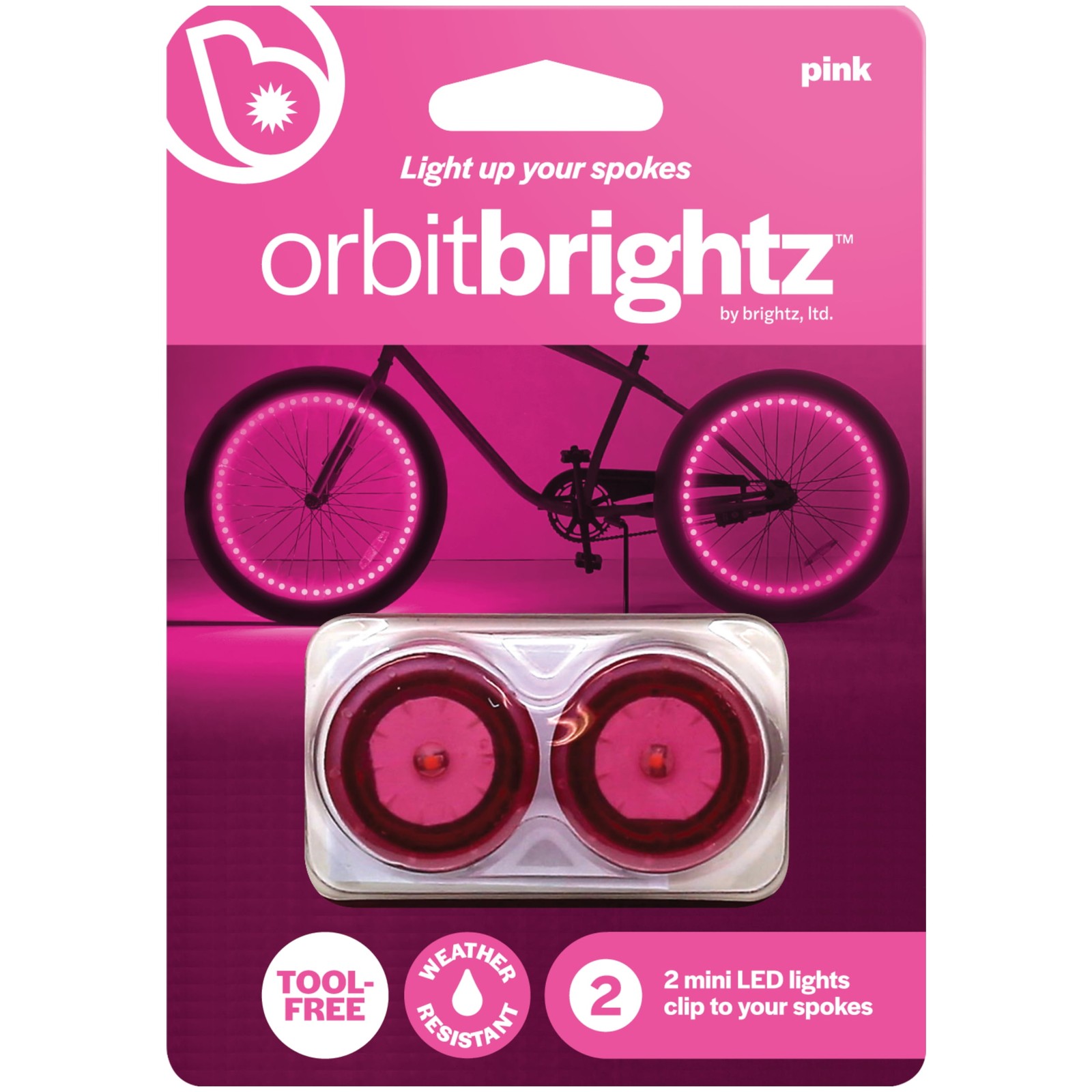  OrbitBrightz LED Bike Spoke Lights, Pink, 2-Pack
