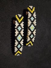 New Native American Lakota Beaded Western 2" Barrette Pair Set Seafoam Green USA