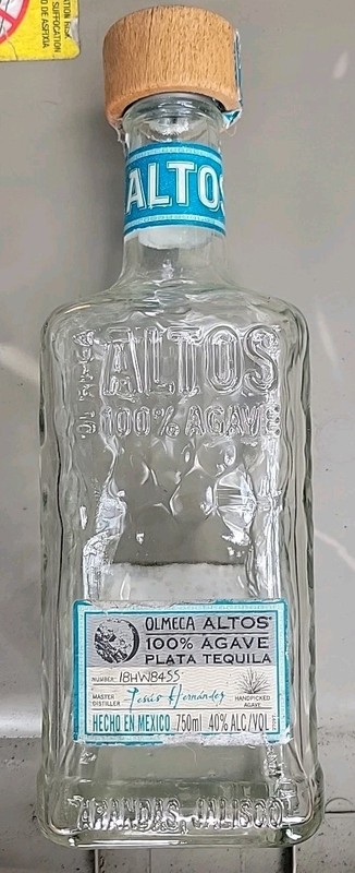 OLMECA ALTOS PLATA Tequila Bottle 750ml 100% Agave Empty Glass Liquor Mexico