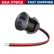 30W PD Type C Dual USB Port Car Charger Power Socket Outlet For Marine Boat RV
