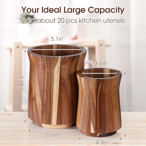 2 Pcs Wooden Utensil Holder 360° Rotating Kitchen Utensil Holder 7.3" and 5.7" 