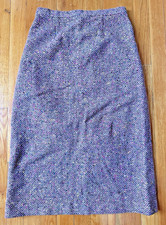 Vintage 1960s Handmade Donegal Wool Brown Fleck Tweed Knee Length Skirt Size XS
