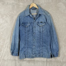 Vintage 70s Wrangler Pearl Snap Denim Shirt Mens M/L Cowboy Heavy Cotton 1970s