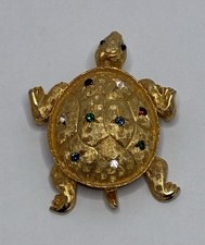 Jeweled Goldtone Turtle Brooch