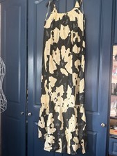 River Island Cotton Maxi Dress Size XS Black Cream Beige Abstract Print Summer