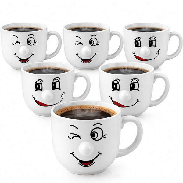 6Er Set XXL Kaffeetassen 500Ml Gesicht Tassen Keramik Teetassen Kaffee Becher-image