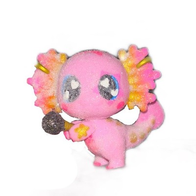 Customized Hand Painted Pink Glitter Axolotl with Microphone and Earrings