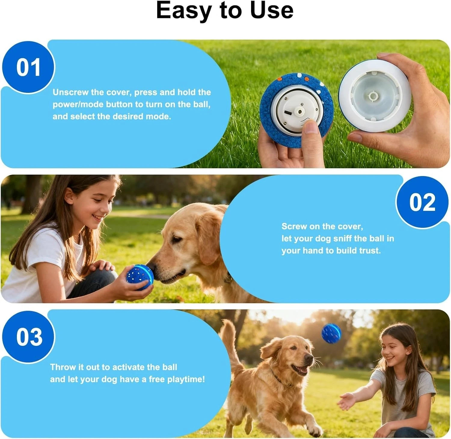 Interactive Dog Toys Dog Ball, Durable E-TPU Material, 3 Play Modes, Durable