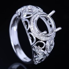 Vintage Engrave Natural Diamond 7-8mm Round Cut Semi Mount Ring Prong Setting