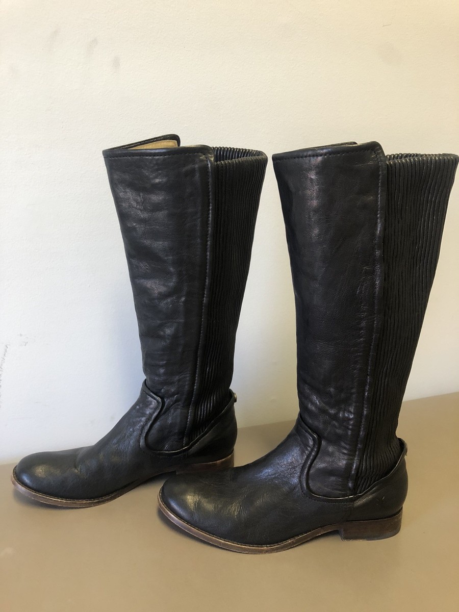 Frye Melissa Black Leather Scrunched Riding Boots Size 8 M  display picture 1