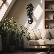 Large Seahorse Metal Wall Art Iron Coastal Decor Hanging Sculpture Style 40 cm