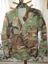 US Army BDU Combat Shirt Size Large X-Short Woodland Camo Long Sleeve