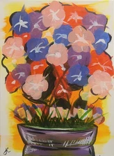 Original Flowers Art 16x12 Canvas Colorful Abstract Gift Home Decor Painting