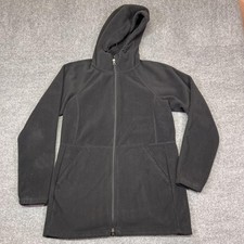 Duluth Trading Fleece Jacket Womens Medium Black Hooded Full Zip Pockets Warm