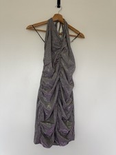 Body Boutique Silver Glitter Ruched Halter Mini Dress Size 16 Party Cocktail