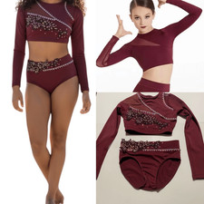 Weissman custom solo dance costume 2 piece burgundy red MT11386 IC- child 7/8