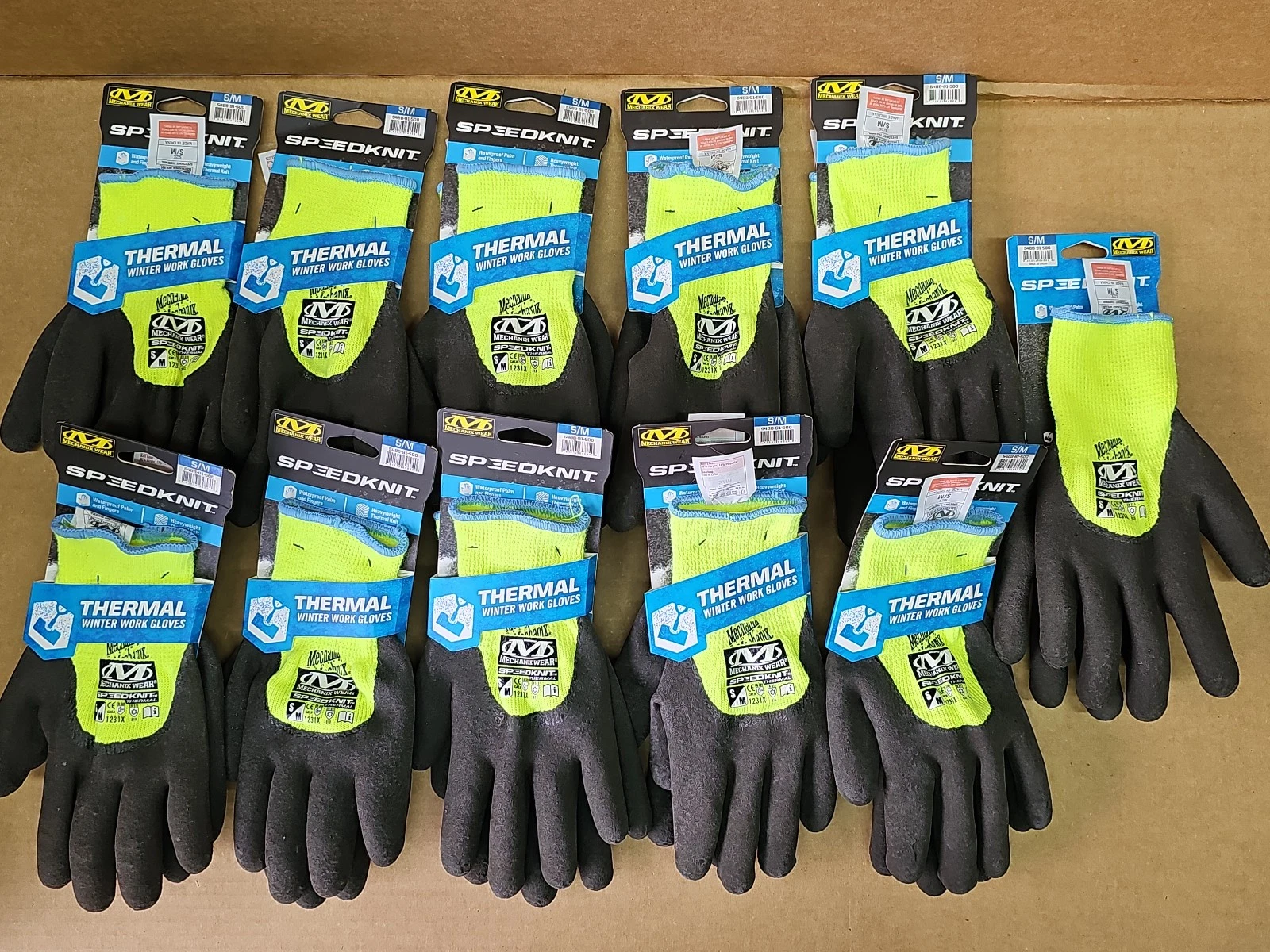 11 Pair Mechanix Speedknit S4BB-91-500 Hi-Viz Insulated Latex Work Gloves, Small
