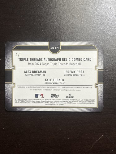 2024 Topps Triple Threads Autograph Relic Combo Astros Bregman Pena Tucker 1/1 - Picture 2 of 2