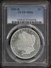 1921-D (MS61) Morgan Silver Dollar $1 PCGS - Better Date Slight Prooflike