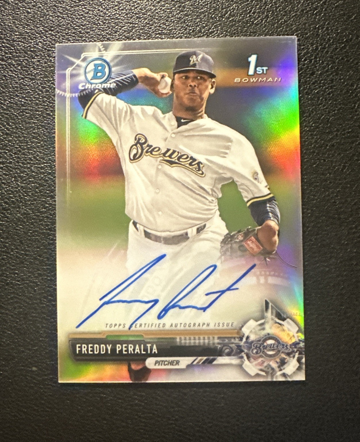 2017 Bowman Chrome Freddy Peralta Refractor Auto Brewers RC /499 Mets