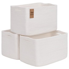 Woven Storage Baskets, White Baskets for Organizing, 3 Pack Woven Basket for ...