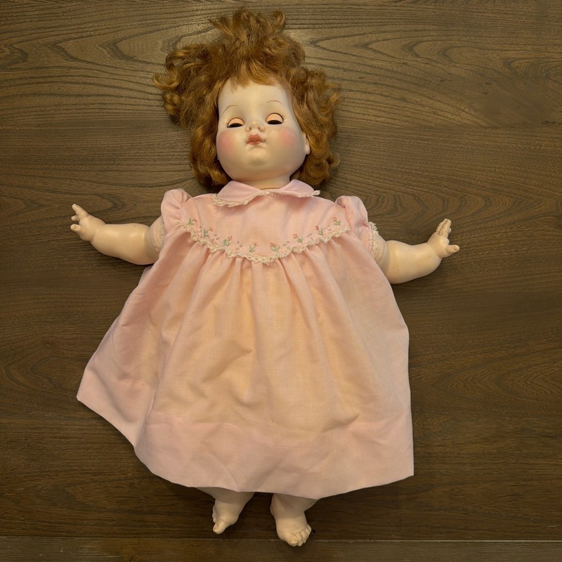 Vintage 1965 Madame Alexander Doll Baby Doll 19 IN Doll Dress Bonnet