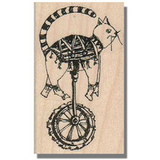 Mounted Rubber Stamp, Art Cat With Wheel, Fun,Kitten,Animal,Kitty,Ride,Artistic