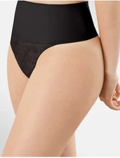 Maidenform Tame Your Tummy Firm Control Navy Lace Thong Panty Large L DM0049