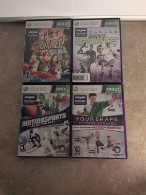 Kinect Xbox 360 4 Game Lot, Kinect Sports, Adventures, Motion Sports, Your Shape