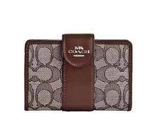 OFFER Coach Medium Corner Zip Wallet In Signature Jacquard (Signature Brown)