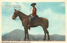Vintage Postcard 1953 Royal Canadian Mounted Police Riding Horse Mountain Canada