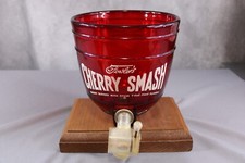 De colección Fowlers Cherry Smash Jugo Soda Dispensador Fuente Tazón de Vidrio Rojo Grifo