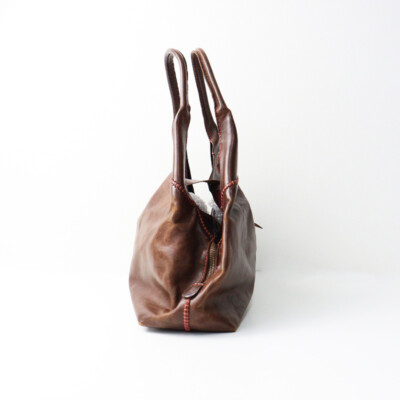 HENRY CUIR brown dog embroidered leather tote bag handbag