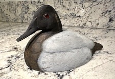 CANVASBACK Vintage Wood Handpainted Duck Decoy Grey Black Red Eyes ~9"
