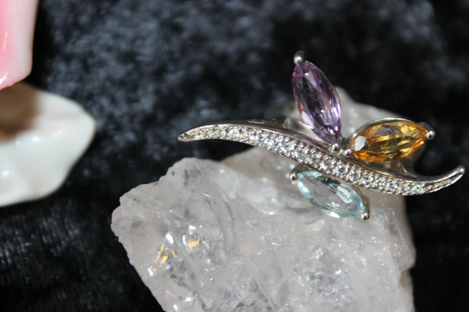 Silberring Edelsteinring Silber 925 Blau Topas Citrin Amethyst Große-60(19,1 mm) - Bild 2 von 4