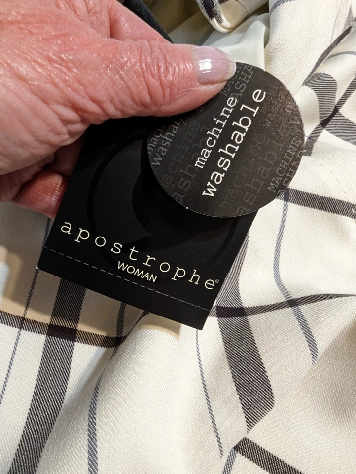 NWT Apostrophe Cape Coat Ivory Plaid Blue Black Women's Size 20/22W - Image 2 of 4