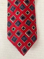 John Henry Men's Necktie Tie Silk Red Gray Blue Geometric Satin Wide Made in USA