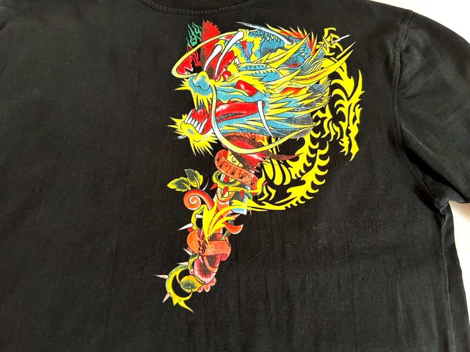 Y2K Kanji Premium Mens Dragon T Shirt Mesh Tattoo Sleeve XL 100% Cotton Vintage - Image 2 of 4